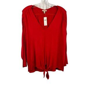 Bordeaux Women’s Tie Hem Top 3/4 Sleeve V-Neck Red Size Small New